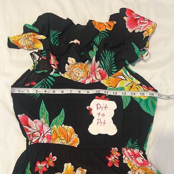 Old Navy szS cold shoulder ruffle elastic waist lined tropical print dress EUC - Picture 9 of 14